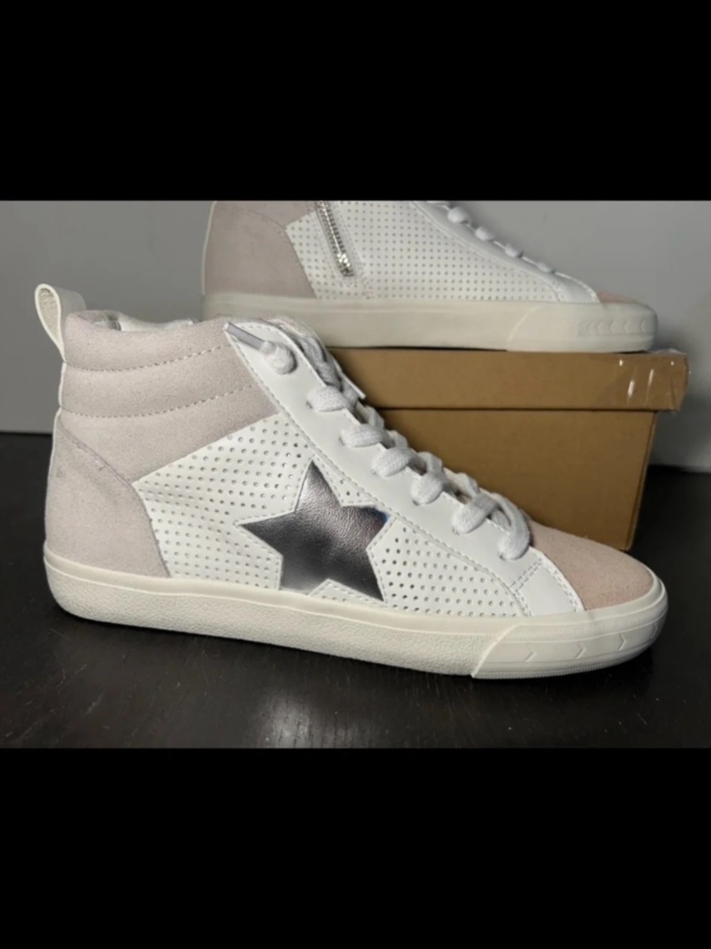 Vintage Havana Jane Ro High Top Sneakers Shoes White/Blush/Silver Womans 9M